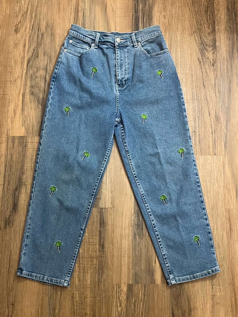 Vintage The Quacker Factory Embroidered Palm Tree Blue Jeans Womens Sz 8 Cropped